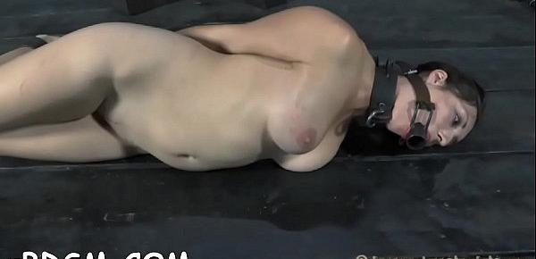  Hottie is chained in shackles during hardcore bdsm torture